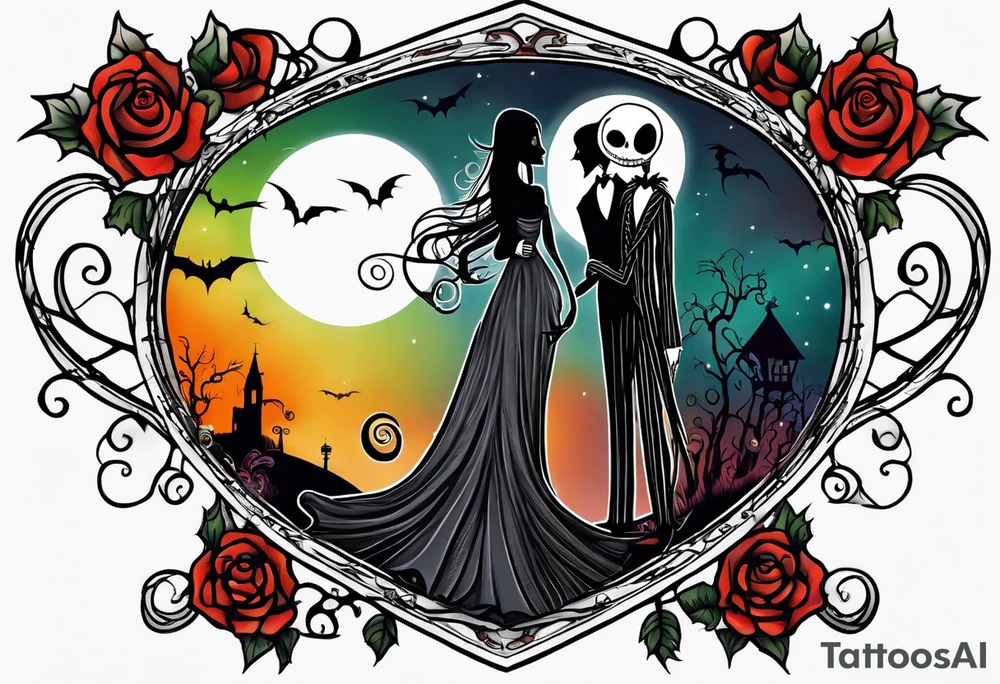 couples nightmare before Christmas with jack skellington and sally tattoo idea
