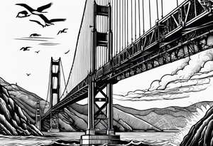 Golden Gate Bridge with Coast Guard rescue and radio tower in the background tattoo idea