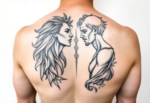 Eros and psyche in illustrative fine line tattoo idea
