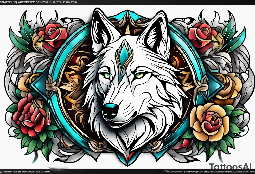 Neotraditional wolf tattoo idea