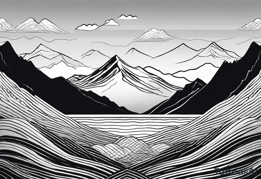 straight line -  represents overcoming challenges & strength - mountains, waves with a little sunshine tattoo idea