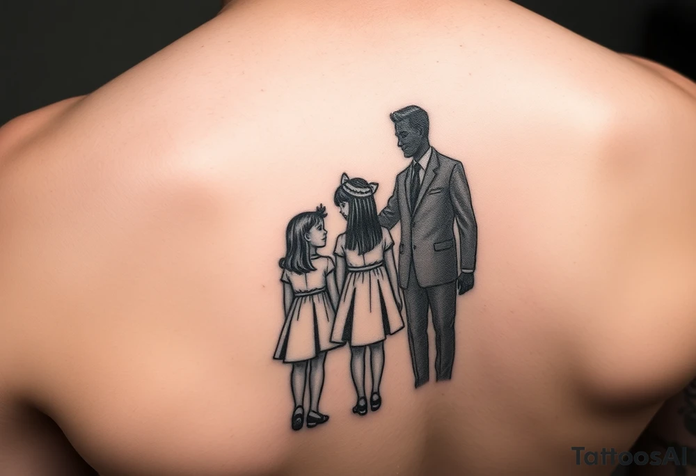 2 daughters and father in as a shadow tattoo idea