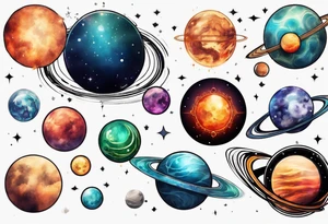 Planets in the style of chakra alignment tattoo idea