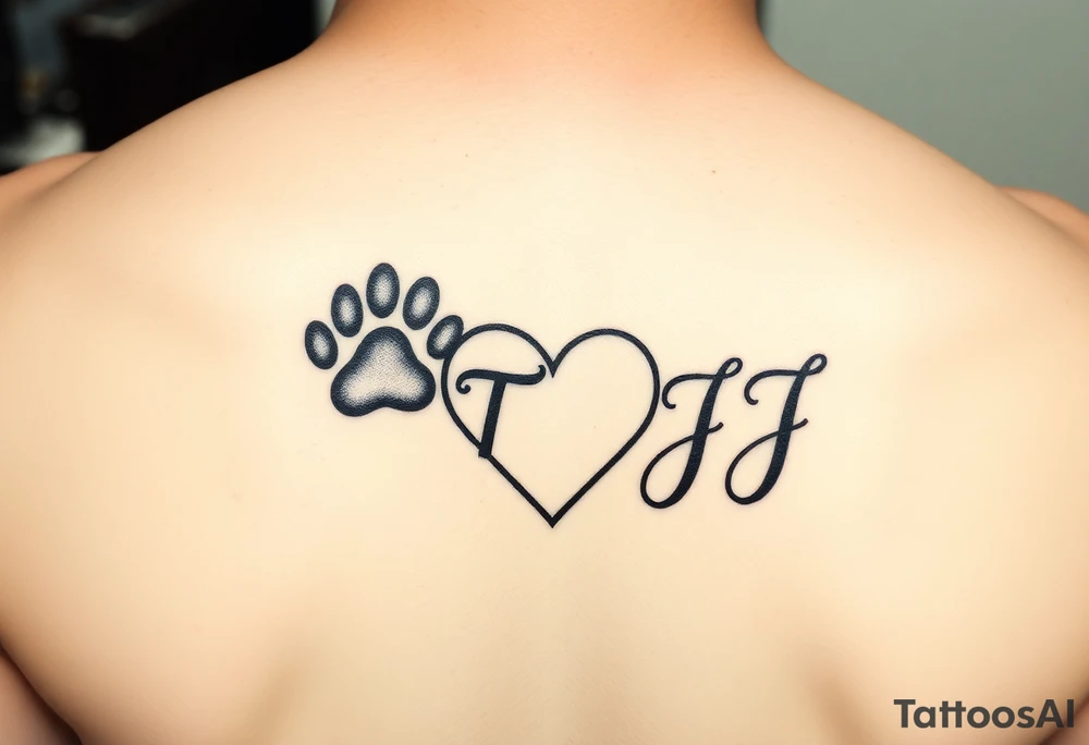 A pawprint and a heart with the letters T and J tattoo idea