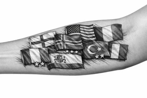 England USA Iceland Italy Spain Turkey France Hungary flags inside forearm can u put 3 stars under iceland , 2 under turkey and italy tattoo idea