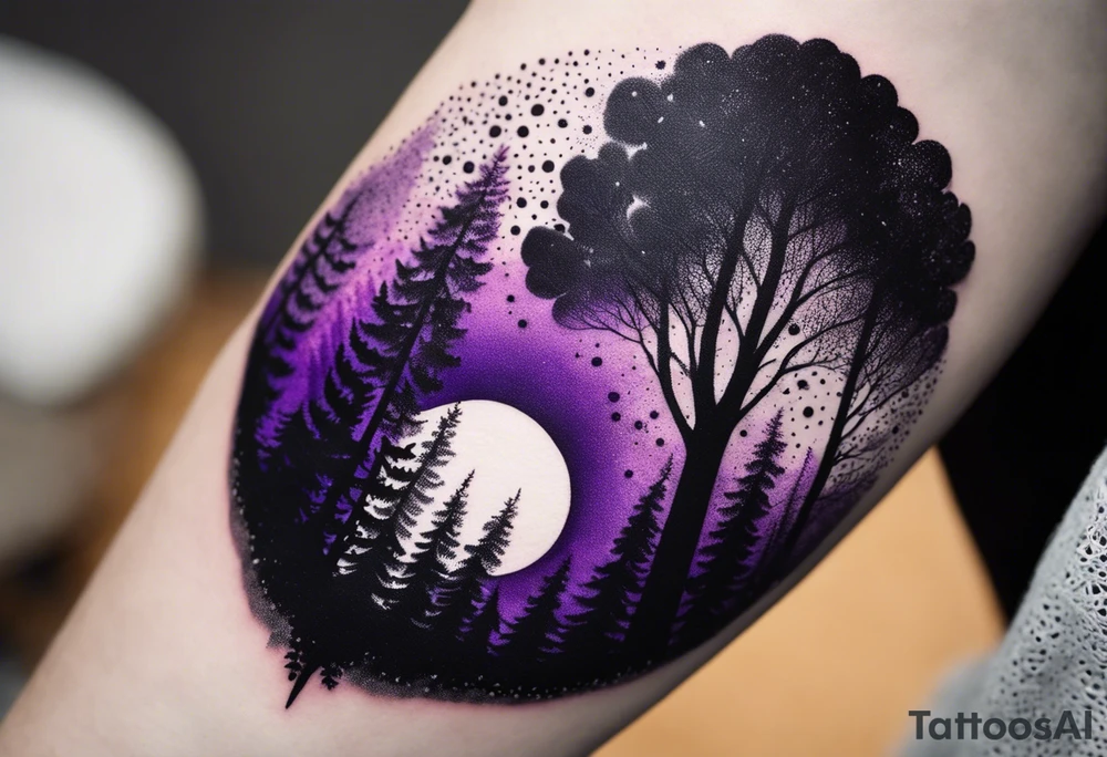 forest, abstract, on hand, no people, purple and black, full, not limited by borders tattoo idea