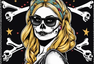 pirate flag with a female skull wearing glasses with two blonde buns and crossbones underneath, no hat tattoo idea