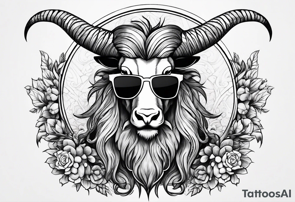 capricorn with beard and sunglasses tattoo idea