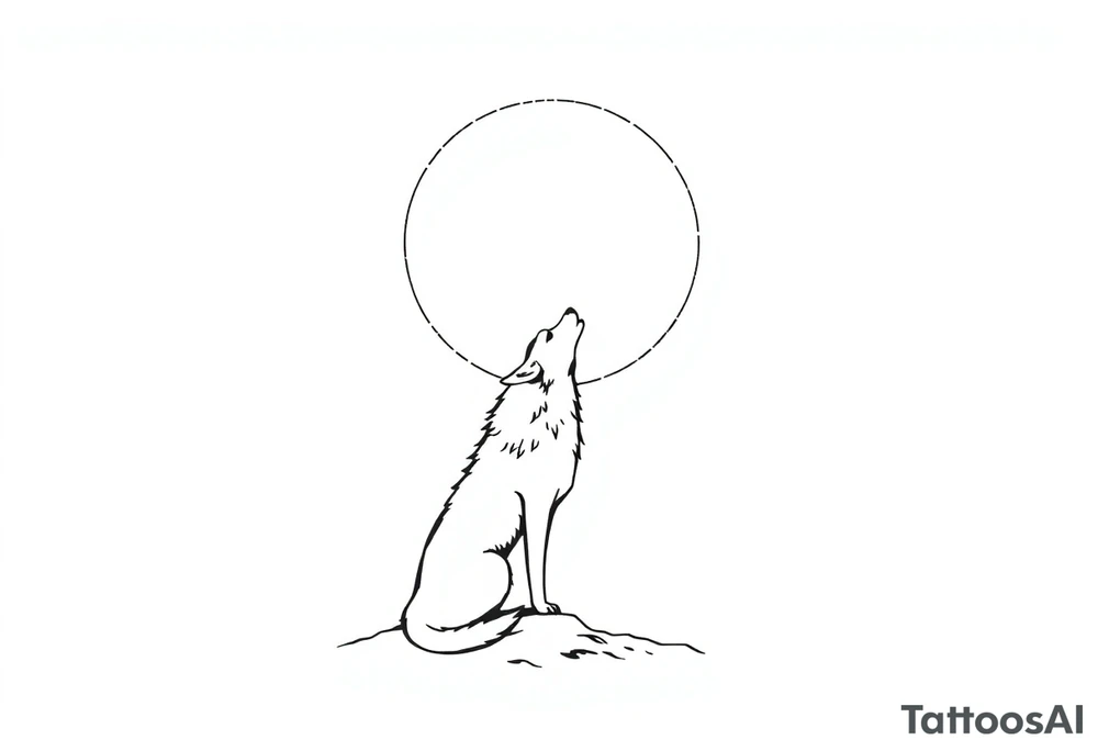 lone wolf howling at full moon with northern lights backdrop tattoo idea
