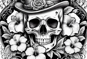 femmale skeleton with hibiscus tattoo idea