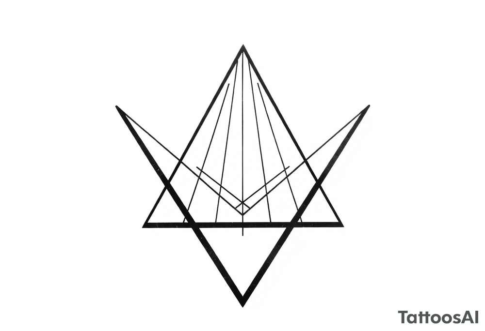 Five different lines meet in the center but should be back psychedelic and trippy and should be geometric lines and simple in a triangular shape tattoo idea