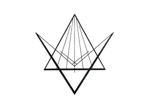 Five different lines meet in the center but should be back psychedelic and trippy and should be geometric lines and simple in a triangular shape tattoo idea
