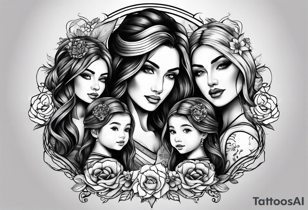 Mother with 3 daughters tattoo idea