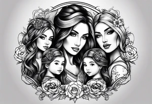 Mother with 3 daughters tattoo idea