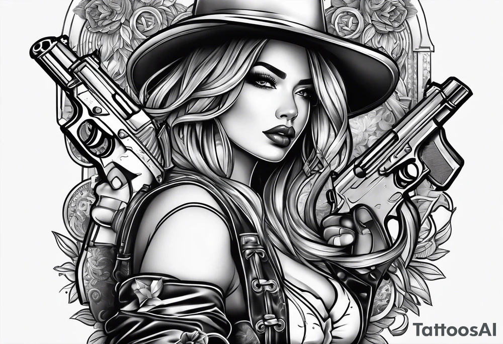 gangsta girl and guns tattoo idea