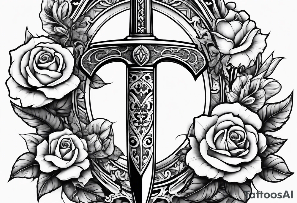 Dagger with hourglass blade and flower handle tattoo idea