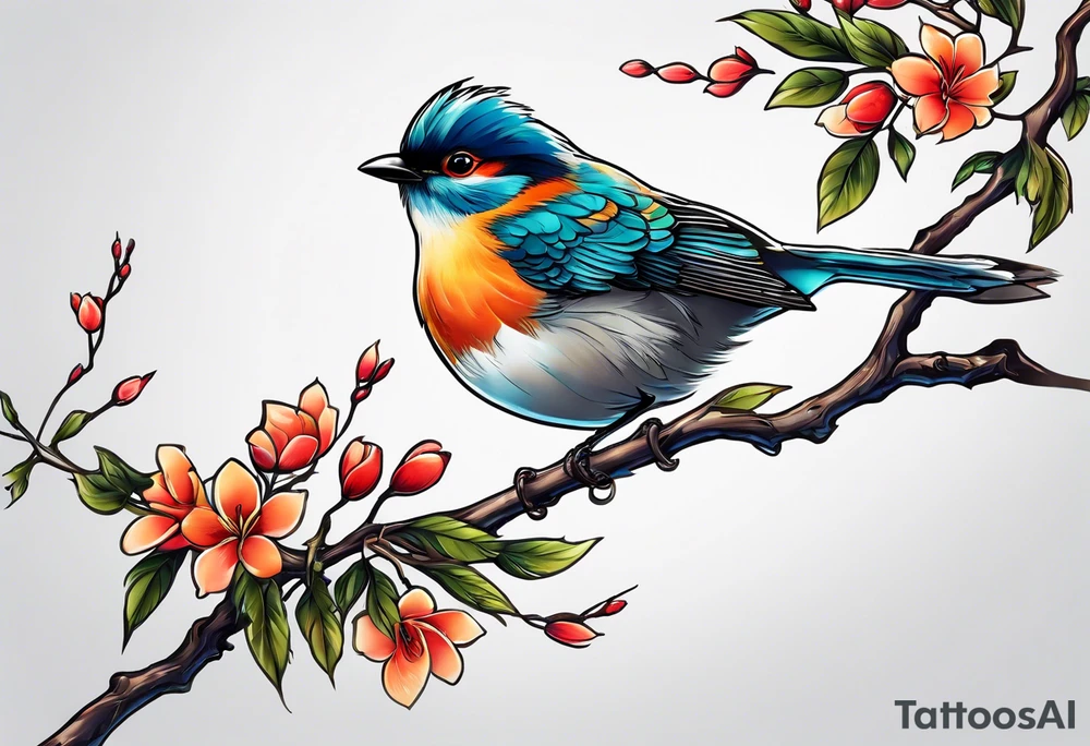 Bird taking off from a branch tattoo idea