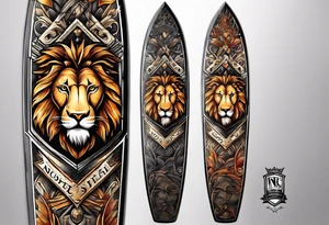 skis crossed in x with a shield in front of them and a lion on the shield tattoo idea
