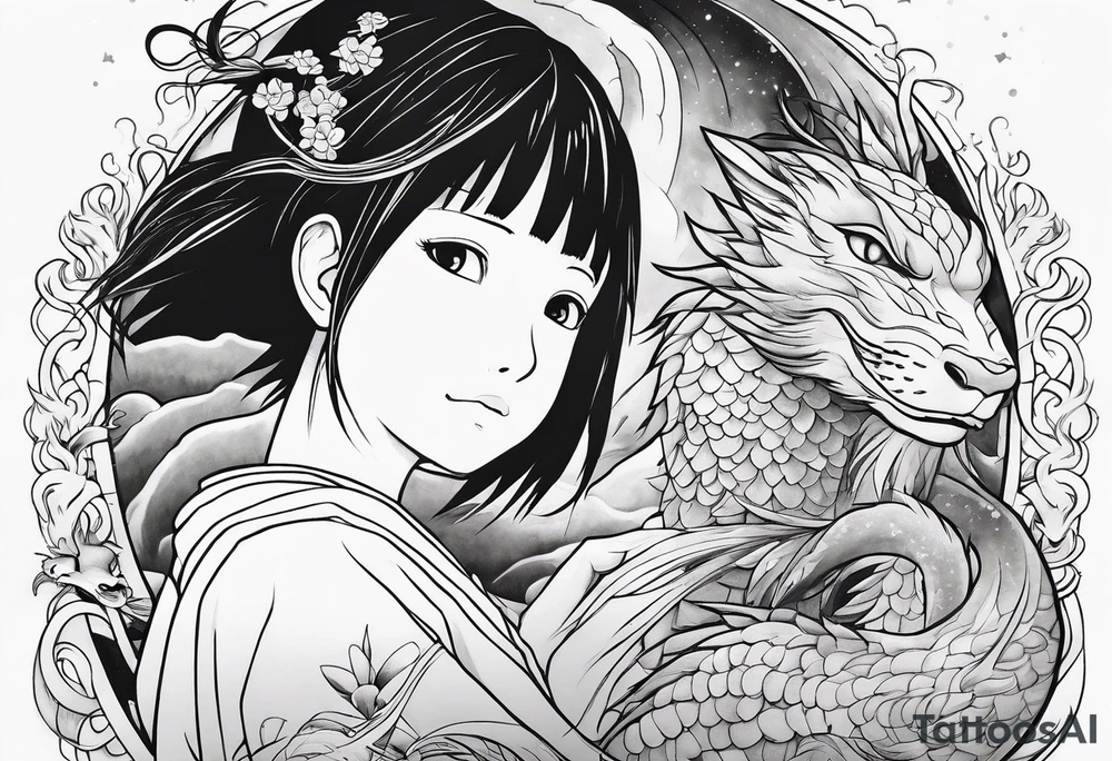 Spirited away Haku Chihiro hugging tattoo idea