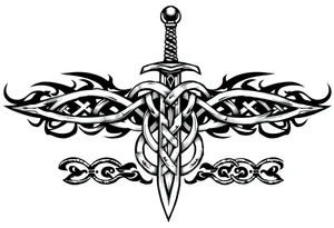 Armband tattoo of a sword with covered in a Celtic knot tattoo idea