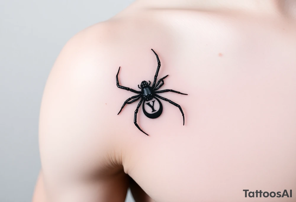 Black widow Spider crawling down sideways with the letter Y on the body of the spider tattoo idea