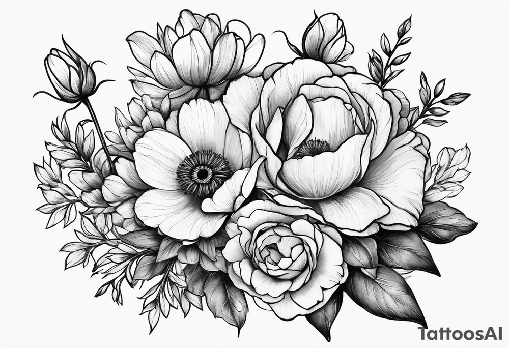 Bouquet of birth flowers february tattoo idea