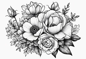 Bouquet of birth flowers february tattoo idea