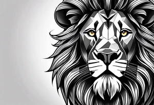 Constructing the lion’s face from geometric shapes, lines, and angles, offering a sleek and contemporary take on the traditional lion image. tattoo idea