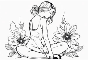 Girl with blooming flower as her head kneeling tattoo idea