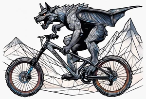 gargoyle riding a full suspension mountain bike with a shadow no background tattoo idea