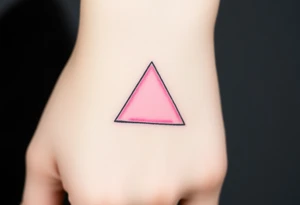 A watercoloured pink triangle, with small lining and upside down. Just the colour pink. No shapes. Just the colour pink filling the triangle and a small black outline tattoo idea