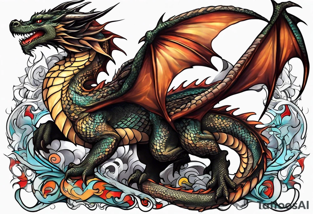 Half sleeve cards and dragons tattoo idea