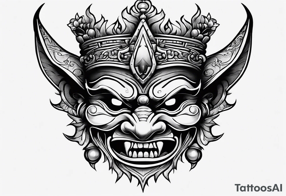 korean goblin mask with a crown tattoo idea