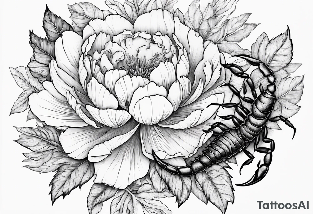 Scorpion and peony flower tattoo idea