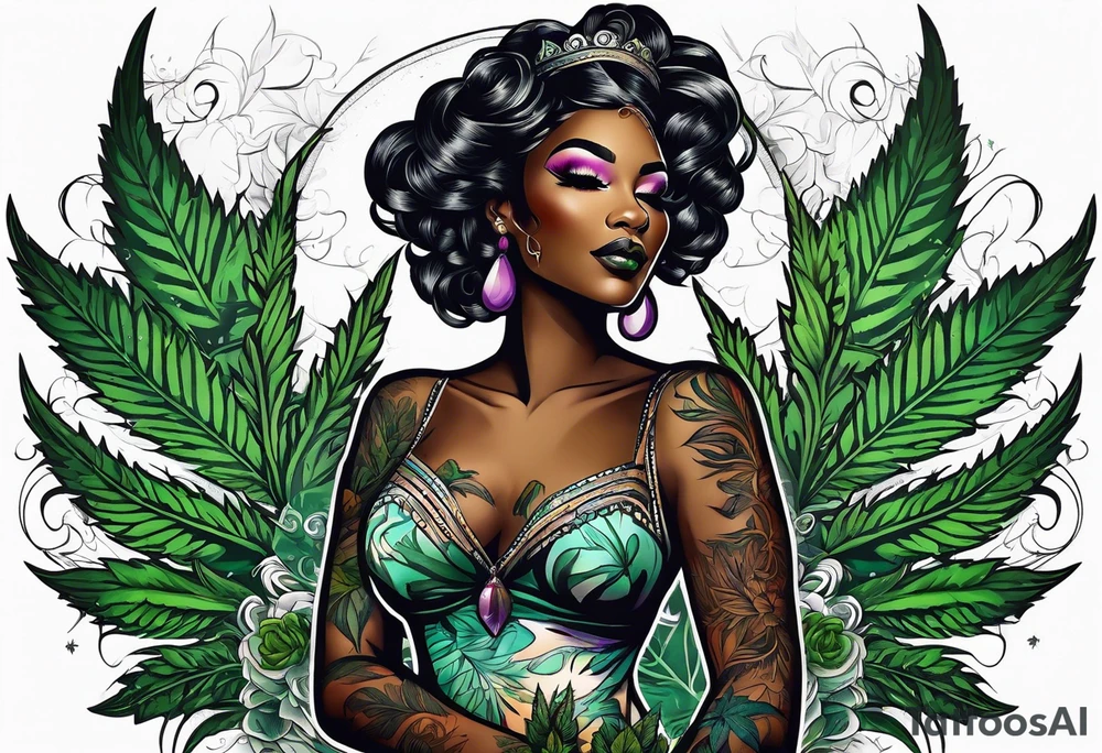 Black Goddess of marijuana tattoo idea
