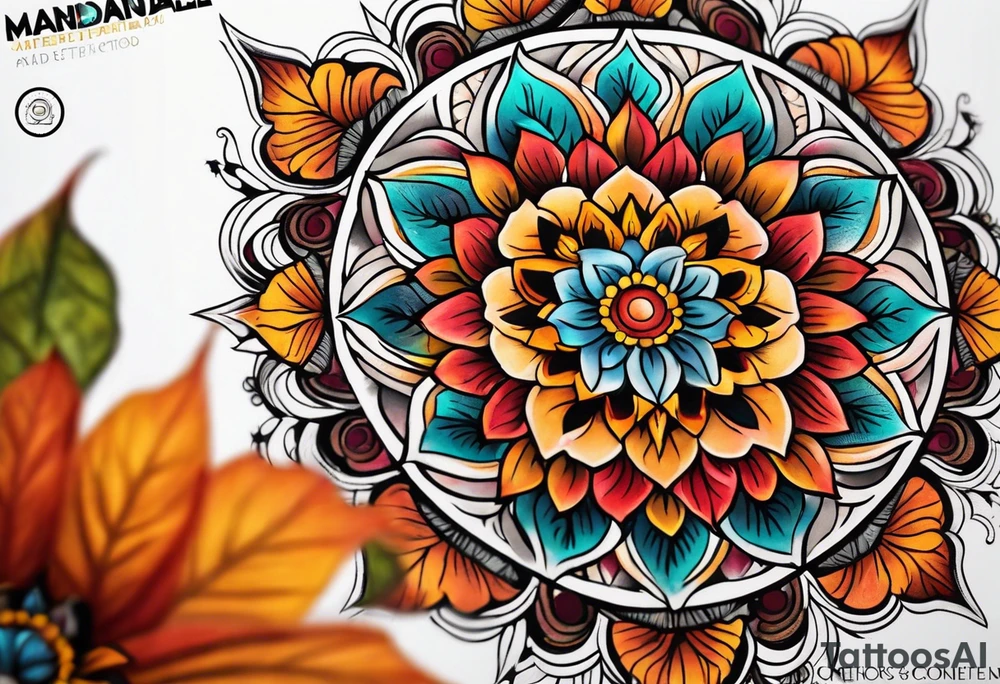 mandala Knee tattoo in fall colors tattoo idea