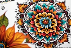 mandala Knee tattoo in fall colors tattoo idea