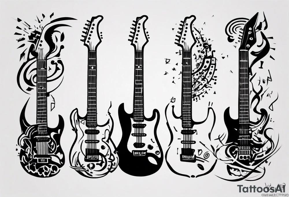 Create a unique tattoo design inspired by my passion for the electric guitar and video games. It could be an abstract representation of musical notes and pixel graphics. tattoo idea