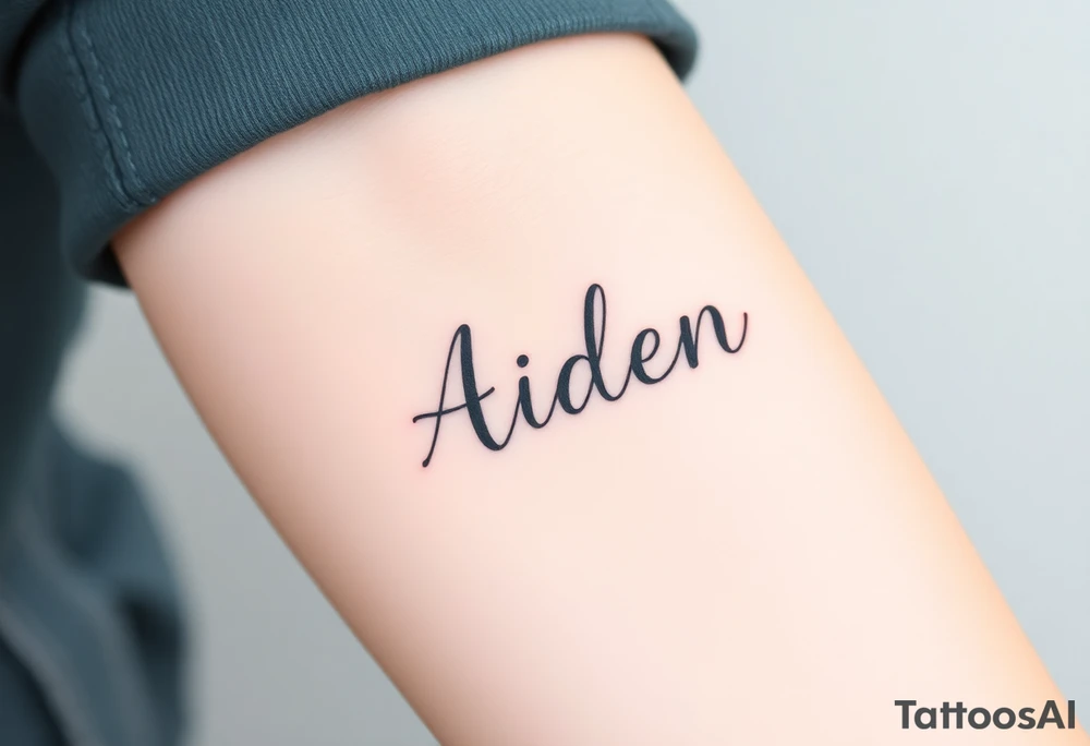 The name Aiden with shading around it tattoo idea