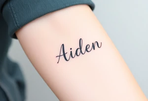 The name Aiden with shading around it tattoo idea