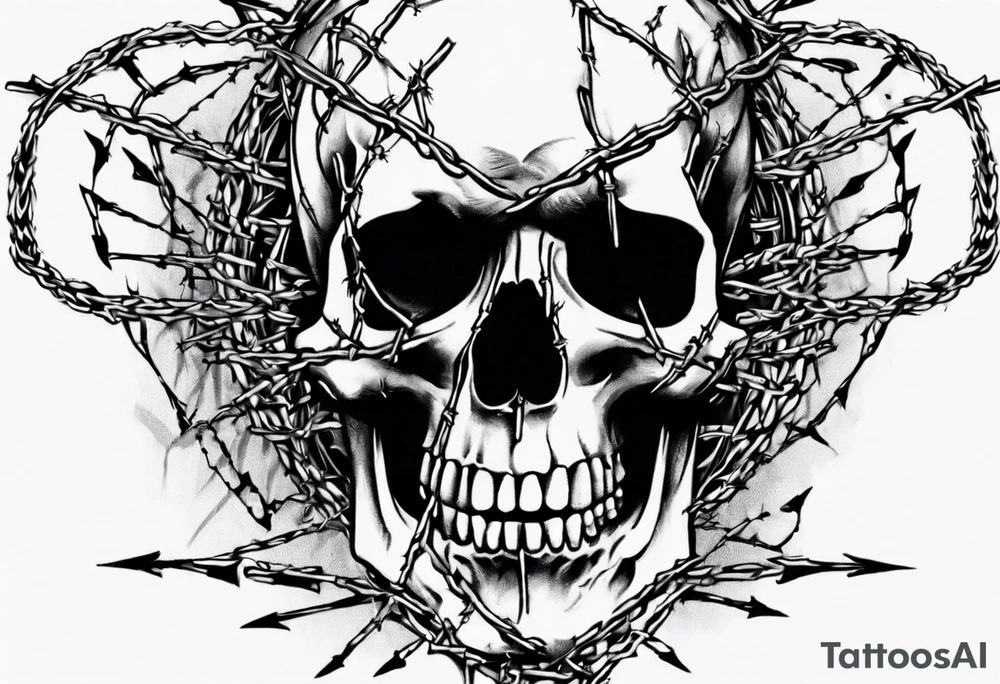 Skull covered in barbed wired tattoo idea