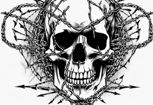 Skull covered in barbed wired tattoo idea