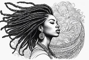 Draw a women head with real dread locks flying in the air, tattoo idea