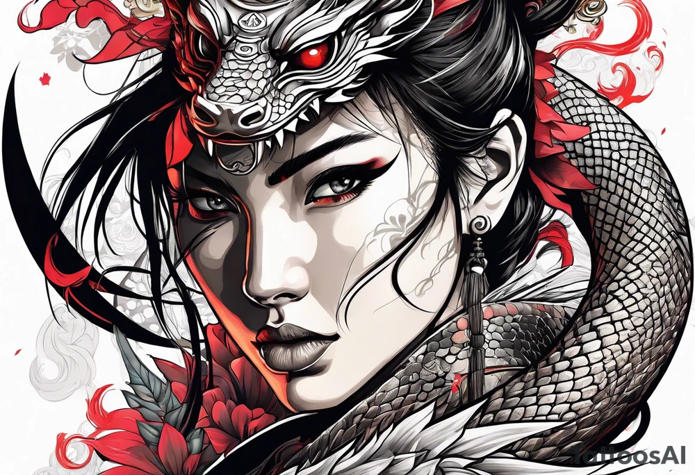 Samurai girl with dragon tattoo idea