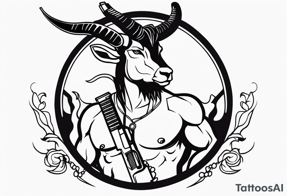 capricorn man with gun tattoo idea