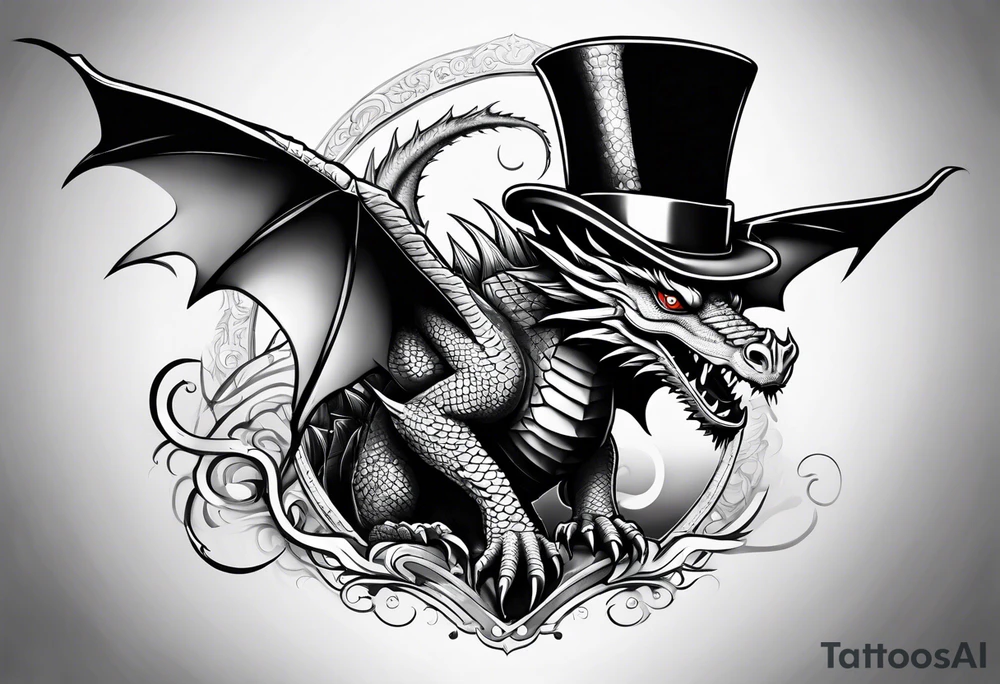 Dragon in a top hat tattoo idea