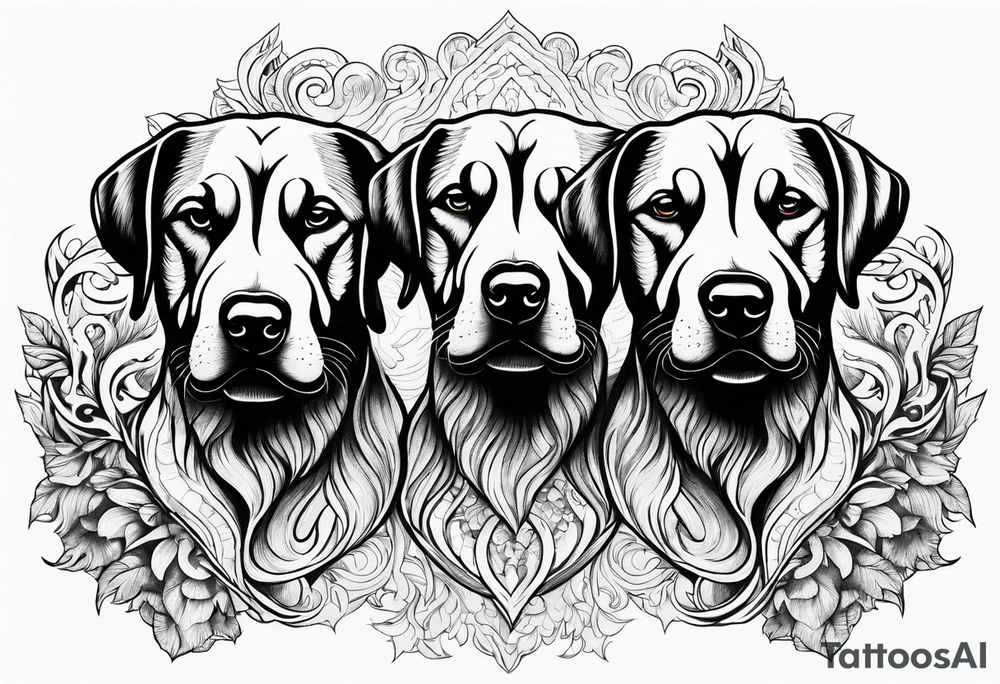 A three headed dog standing in fire tattoo idea