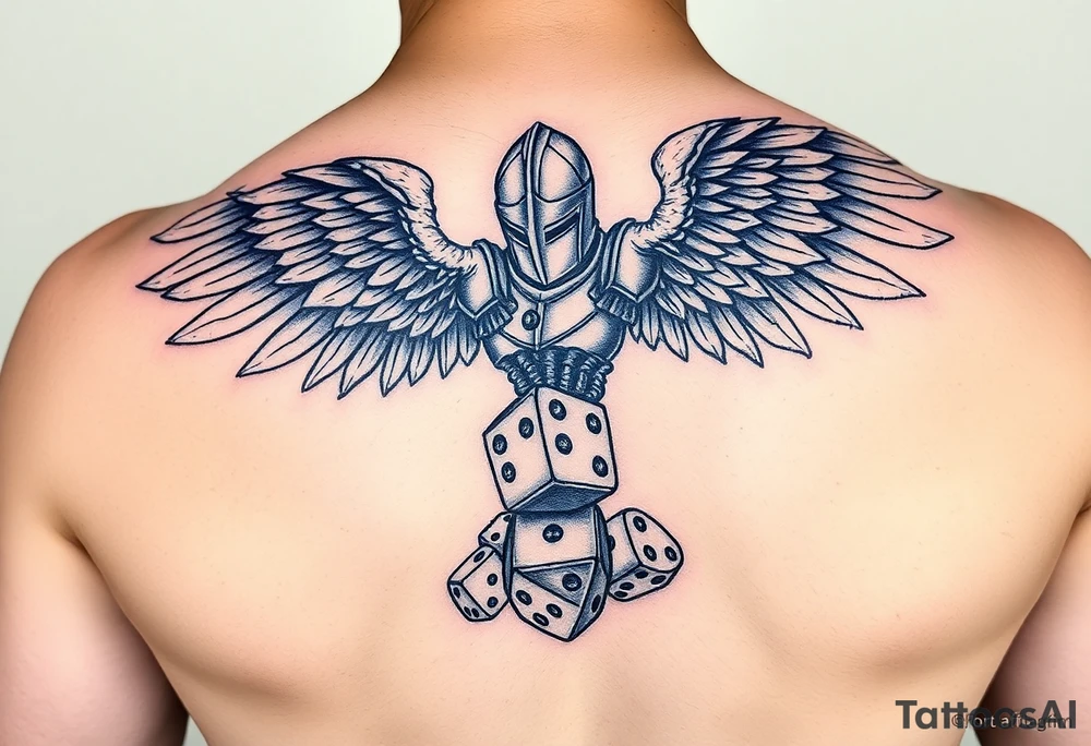 Power knight with wings rolling dice tattoo idea