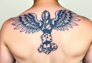 Power knight with wings rolling dice tattoo idea