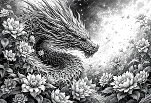 legendary dragon scene with energy aura flowers power effects tattoo idea